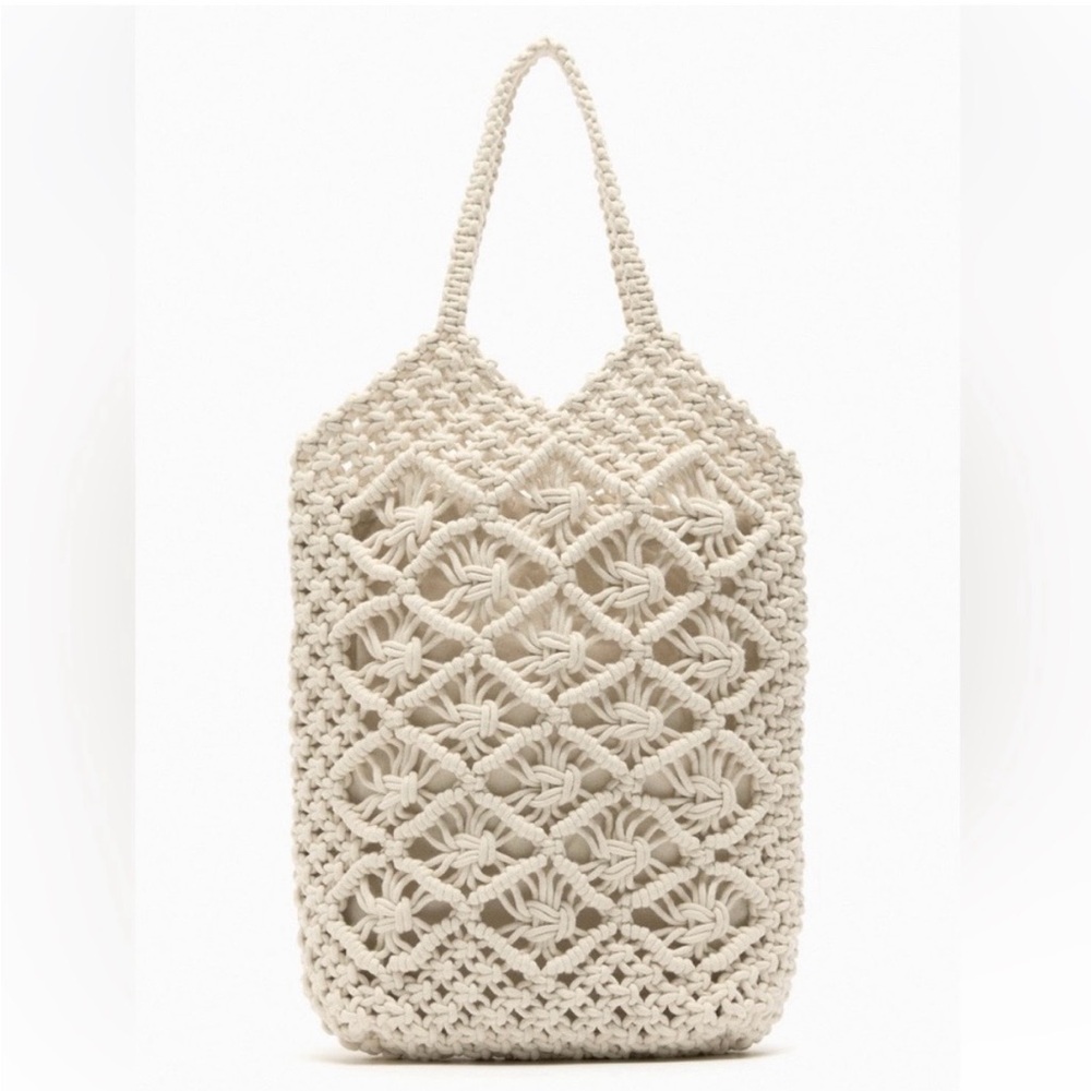 Zara Macramé Tote Bag in Cream